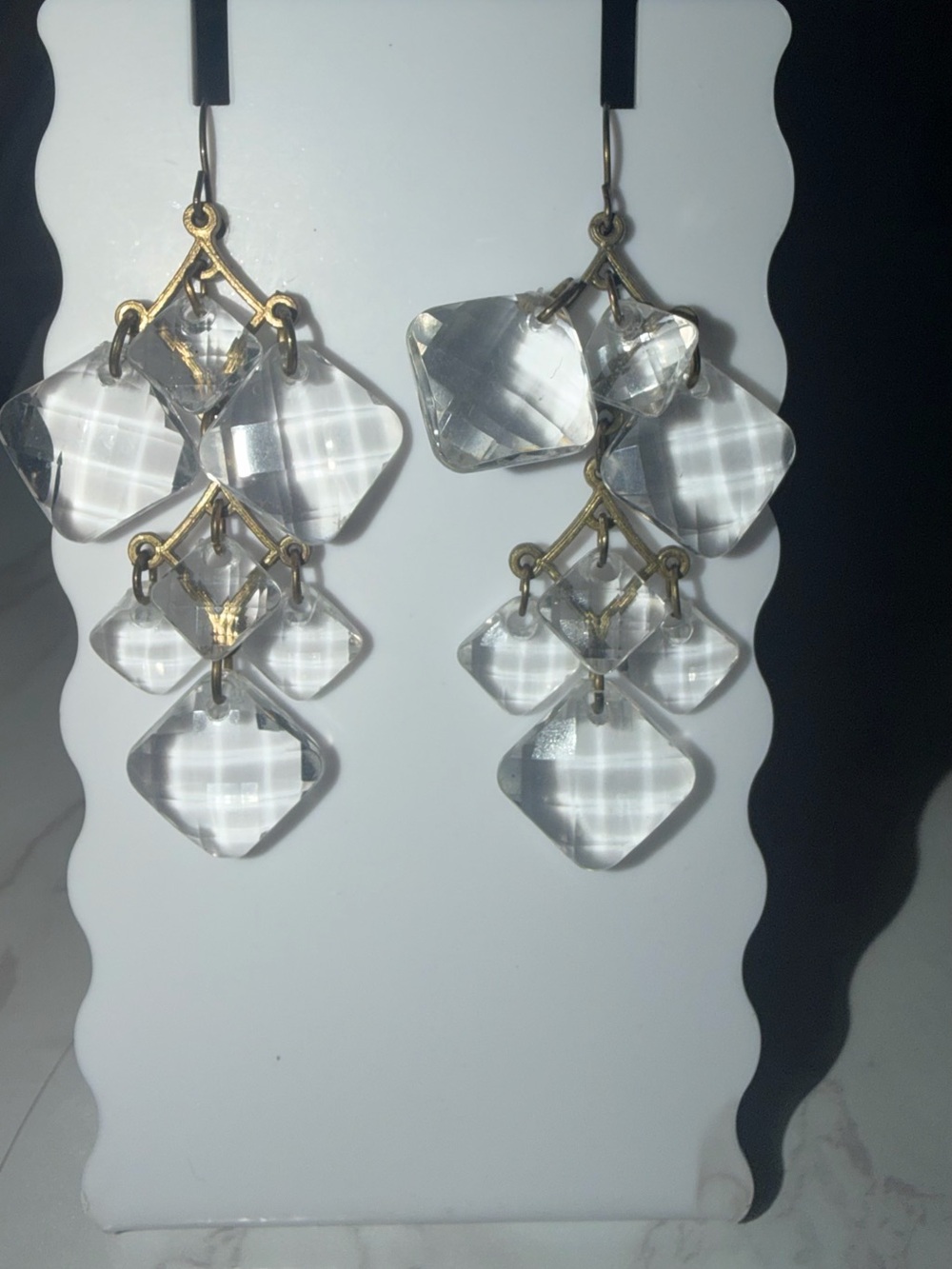 Crystal Drop Chandelier Earrings with Gold Accents - Unbranded